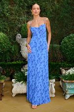 Load image into Gallery viewer, Eve Cowl Cross Back Maxi Dress - Almina Blue
