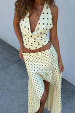 Load image into Gallery viewer, Melody Halter Cowl Top - Lemon/Choc Polka
