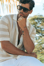 Load image into Gallery viewer, Theo Knit Shirt - Sand/White
