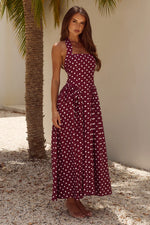 Load image into Gallery viewer, Sammi Halter Midi Dress - Wine/White Polka
