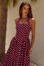 Load image into Gallery viewer, Sammi Halter Midi Dress - Wine/White Polka
