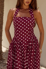 Load image into Gallery viewer, Sammi Halter Midi Dress - Wine/White Polka
