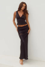 Load image into Gallery viewer, Amara Lace Trim Maxi Skirt - Black
