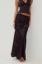 Load image into Gallery viewer, Amara Lace Trim Maxi Skirt - Black
