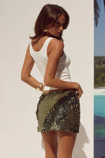 Load image into Gallery viewer, Chella Sequin Mini Skirt - Olive
