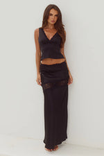 Load image into Gallery viewer, Amara Lace Trim Maxi Skirt - Black
