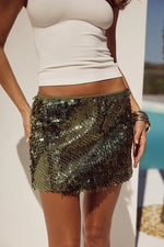 Load image into Gallery viewer, Chella Sequin Mini Skirt - Olive

