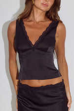 Load image into Gallery viewer, Amara V-Neck Lace Trim Top - Black
