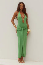 Load image into Gallery viewer, Ayella Deep-V Knit Maxi Dress - Apple
