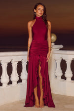 Load image into Gallery viewer, Zelma High Neck Maxi Dress - Wine
