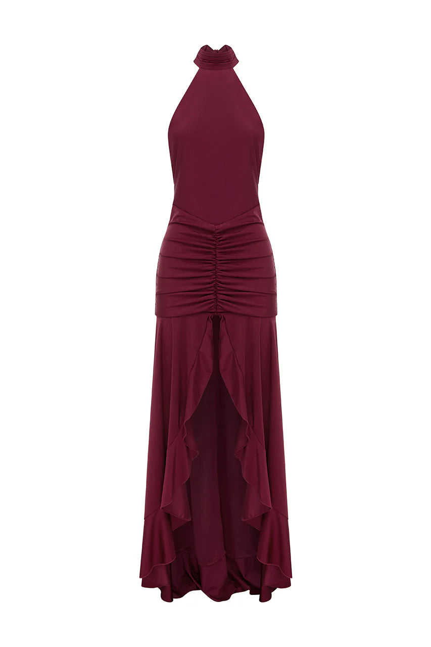 Zelma High Neck Maxi Dress - Wine