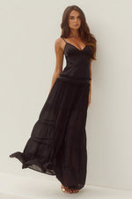 Load image into Gallery viewer, Rosetta Backless Tiered Maxi Dress - Black
