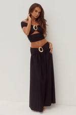 Load image into Gallery viewer, Nivali Draped Waist Maxi Skirt - Black
