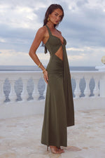 Load image into Gallery viewer, Flora Cut Out Halter Maxi Dress - Olive
