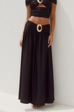 Load image into Gallery viewer, Nivali Draped Waist Maxi Skirt - Black
