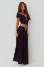 Load image into Gallery viewer, Nivali Draped Waist Maxi Skirt - Black
