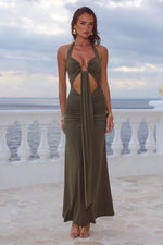 Load image into Gallery viewer, Flora Cut Out Halter Maxi Dress - Olive
