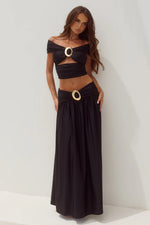 Load image into Gallery viewer, Nivali Draped Waist Maxi Skirt - Black
