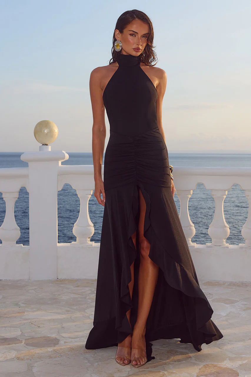 Zelma High Neck Maxi Dress - Black