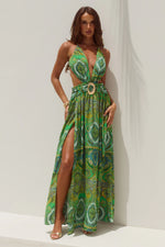 Load image into Gallery viewer, Fontana Deep Plunge Maxi Dress - Indiana Green

