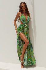 Load image into Gallery viewer, Fontana Deep Plunge Maxi Dress - Indiana Green
