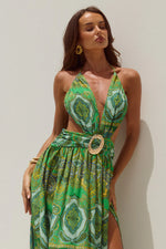 Load image into Gallery viewer, Fontana Deep Plunge Maxi Dress - Indiana Green
