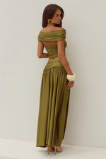 Load image into Gallery viewer, Nivali Draped Waist Maxi Skirt - Olive
