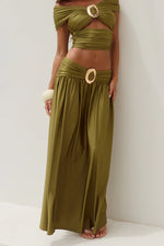 Load image into Gallery viewer, Nivali Draped Waist Maxi Skirt - Olive
