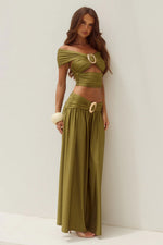 Load image into Gallery viewer, Nivali Draped Waist Maxi Skirt - Olive
