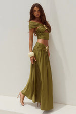 Load image into Gallery viewer, Nivali Draped Waist Maxi Skirt - Olive
