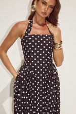 Load image into Gallery viewer, Sammi Halter Midi Dress - Black/White Polka
