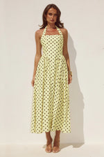 Load image into Gallery viewer, Sammi Halter Midi Dress - Lemon/Choc Polka
