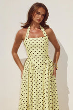 Load image into Gallery viewer, Sammi Halter Midi Dress - Lemon/Choc Polka

