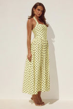 Load image into Gallery viewer, Sammi Halter Midi Dress - Lemon/Choc Polka
