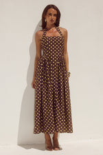 Load image into Gallery viewer, Sammi Halter Midi Dress - Choc/Lemon Polka
