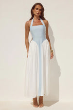 Load image into Gallery viewer, Sammi Halter Midi Dress - Sky Blue/White
