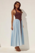 Load image into Gallery viewer, Sammi Halter Midi Dress - Chocolate/Sky Blue
