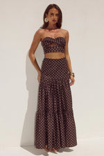 Load image into Gallery viewer, Ayla Tiered Maxi Skirt - Choc/Lemon Polka
