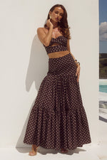 Load image into Gallery viewer, Ayla Tiered Maxi Skirt - Choc/Lemon Polka
