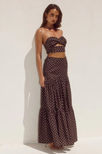 Load image into Gallery viewer, Ayla Tiered Maxi Skirt - Choc/Lemon Polka
