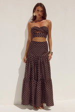 Load image into Gallery viewer, Ayla Tiered Maxi Skirt - Choc/Lemon Polka
