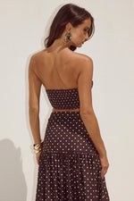 Load image into Gallery viewer, Ayla Strapless Top - Choc/Lemon Polka
