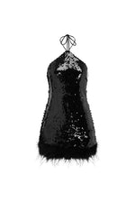 Load image into Gallery viewer, Nicola Faux Fur Hem Mini Dress - Black
