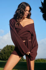 Load image into Gallery viewer, Aria Long Sleeve Wrap Knit Top - Berry
