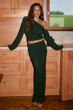 Load image into Gallery viewer, Ruby Low Waisted Ruched Maxi Skirt - Khaki
