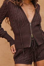 Load image into Gallery viewer, Freyana Hooded Knit Top - Chocolate
