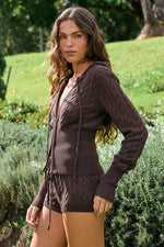 Load image into Gallery viewer, Freyana Hooded Knit Top - Chocolate
