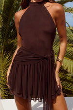 Load image into Gallery viewer, Vanessa Halter High Neck Mini Dress - Bitter Chocolate
