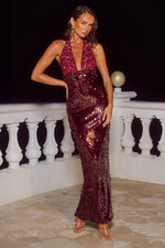 Load image into Gallery viewer, Alyssa Deep-V Maxi Dress - Cherry

