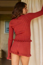 Load image into Gallery viewer, Aurora Long Sleeve Button Knit Top - Red
